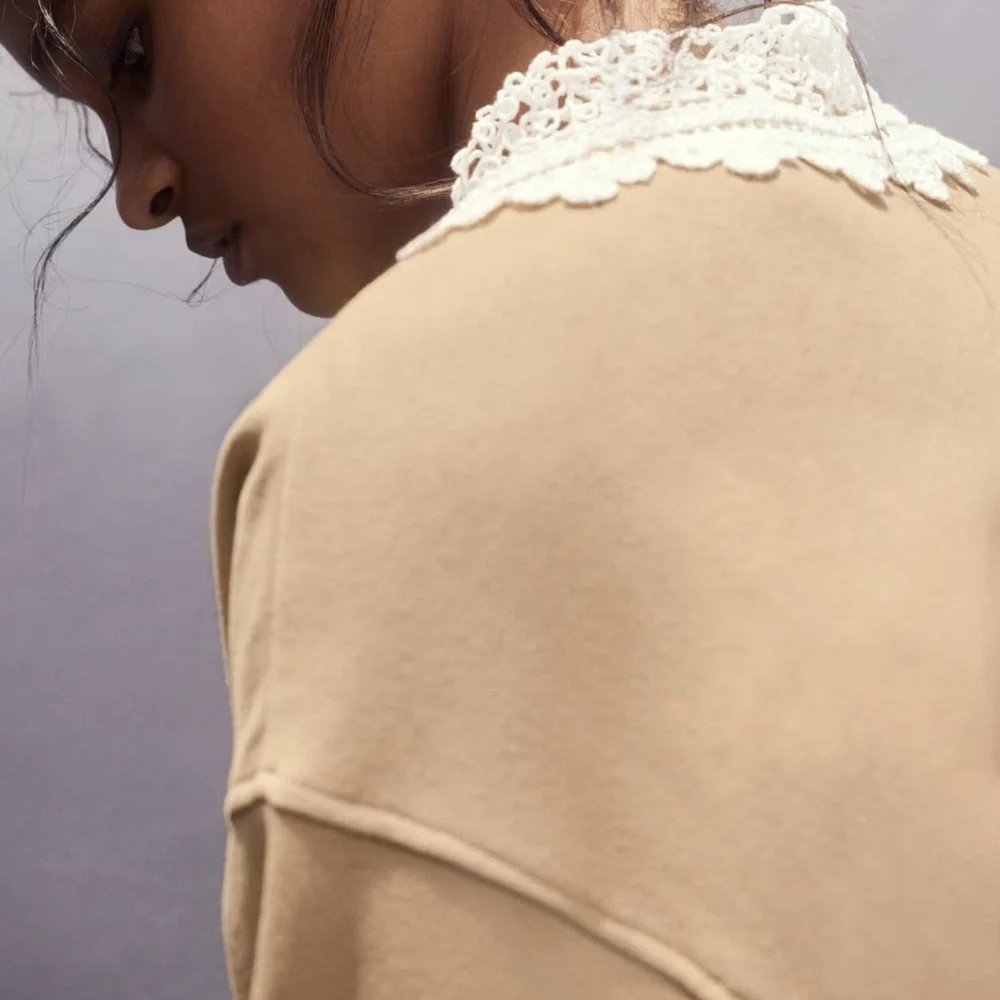 H&M Beige Sweatshirt with Crochet/ Lace Collar NWT_4